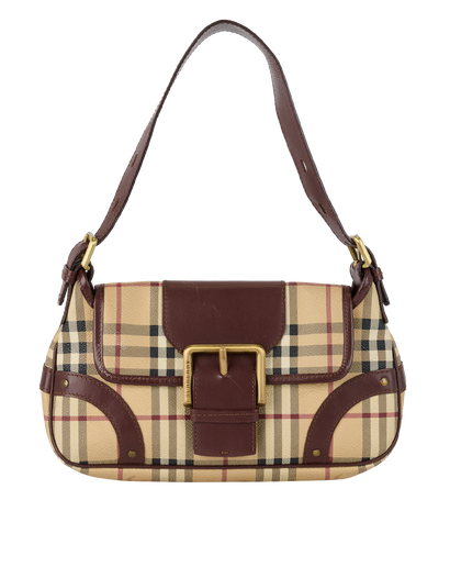 Haymarket Check Buckle Shoulder Bag, £250, Handbags, Beige/Brown, Canvas, Front view